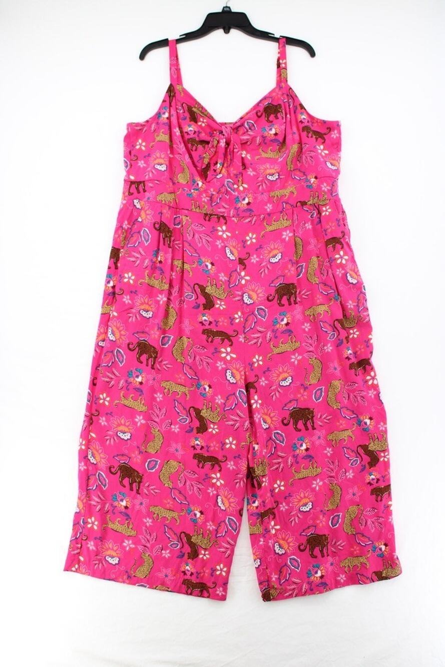 Torrid Jumpsuit Size 3 3X Pink Jungle Wild Cats Print Wide Leg Babydoll Top